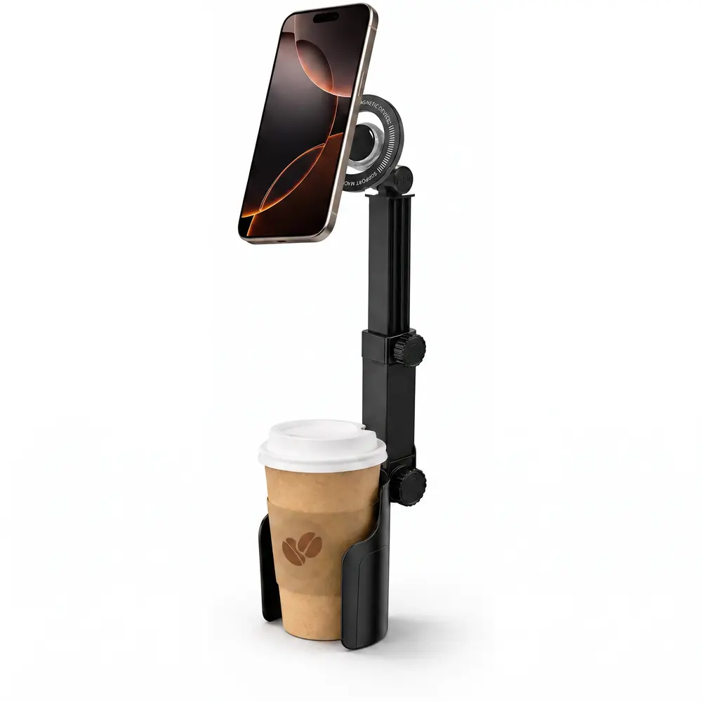 Car Cup Holder Phone Mount - N52 Magnetic Stand, 360° Adjustable, 1-Handed Operation, Universal for All Car Models & Smartphones