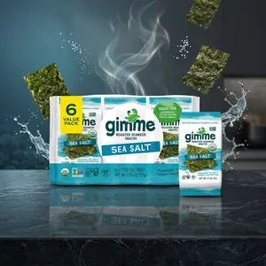 Gimme Seaweed Organic Premium Roasted Seaweed Snacks, Sea Salt, 6 Count, Keto, Vegan, Gluten-Free, Great Source of Omega3s and Iodine, Healthy On-The-Go Snack for Kids and Adults