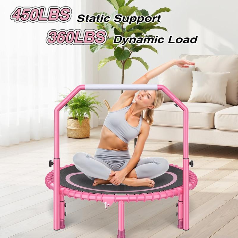 JoySpot 450 LBS Foldable Trampoline, 40 inch Indoor Fitness Rebounder with U-Shape Adjustable Foam Handle, Quiet Bungee Jump System & Cordless Jump Ropes, Indoor fitness, Outdoor fitness, Yoga, Valentine's gift, for Adults