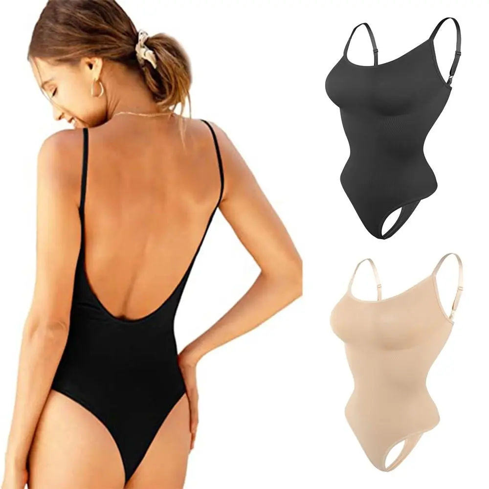 1PC/2PC Women's Backless Compression Thong Bodysuit - Spaghetti Strap Shapewear Tank Top Underwear for Party, Wedding Breathable Seamless Smooth Womenswear