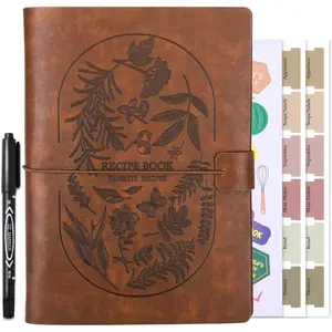 Blank Recipe Book Binder to Write in Your Own Recipes, Leather Recipe Journal Notebook, Waterproof Cook Book with Long and Short Recipe Pages, Empty Cookbook Hold 150 Recipes (Brown)