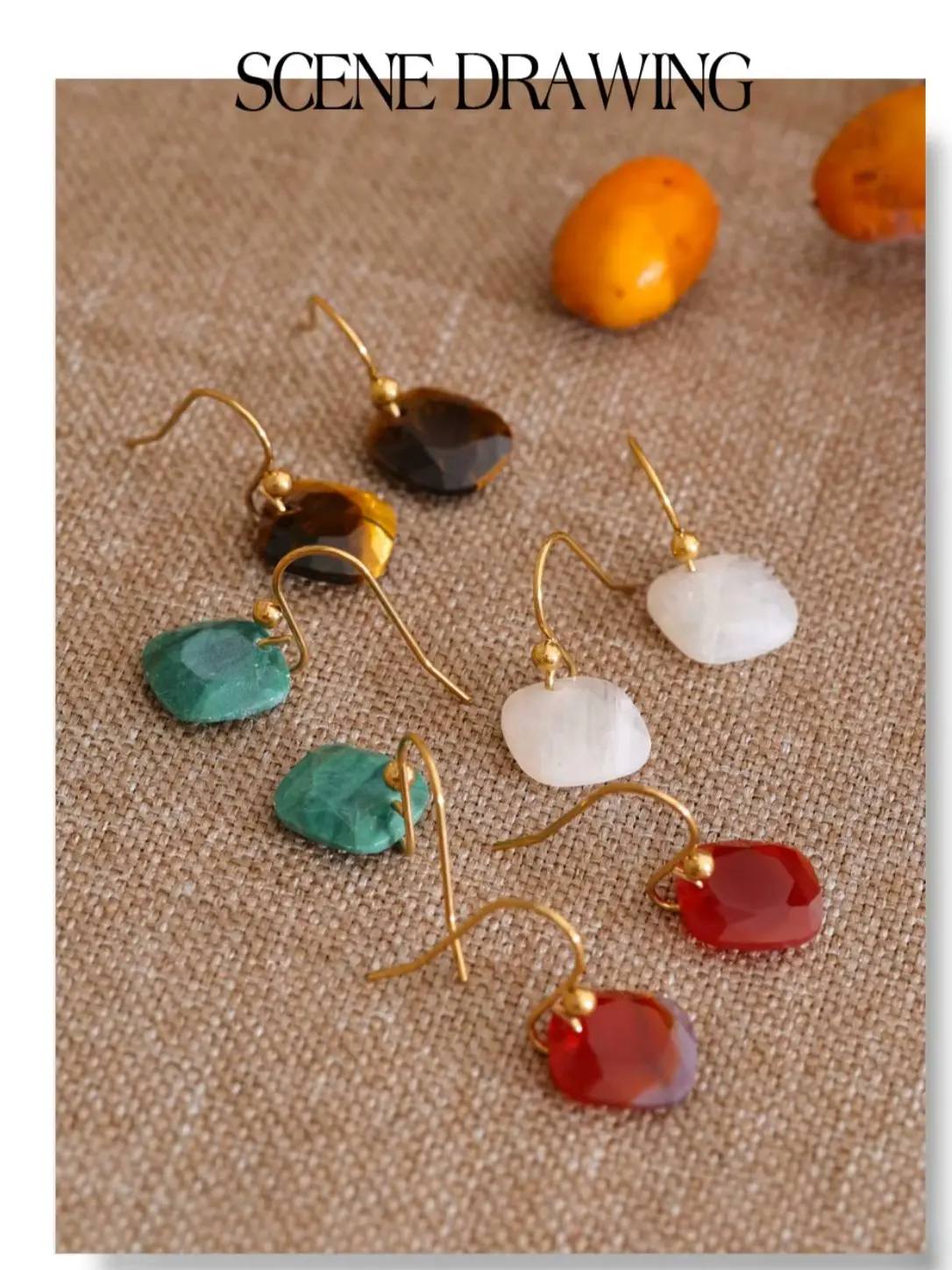 E229- Stainless Steel Square Drop Charm African Jade Earrings!