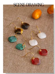 E229- Stainless Steel Square Drop Charm African Jade Earrings!