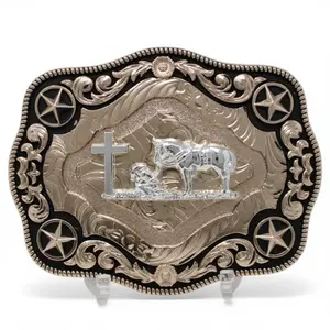 Western Black and Old Praying Cowboy Belt Buckle   