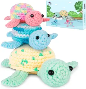 Crochetta Beginner Crochet Kit with Step-by-Step Video Tutorials DIY Mother's Day Gift 3 Pack Turtle Crochet Kit Cute Soothing