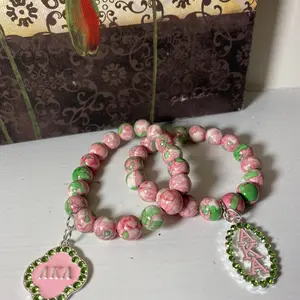 Pink and Green Bracelet with Sorority Charm