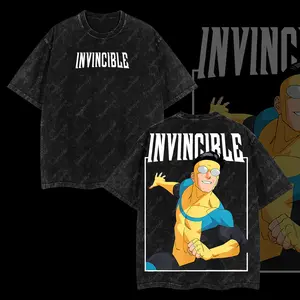 Superstyle Heroic Mark Grayson - Invincible War Comic Double Printed Oversize Lightweight Acid Washed Tee TV Series Graphic Cotton Tee T-Shirt