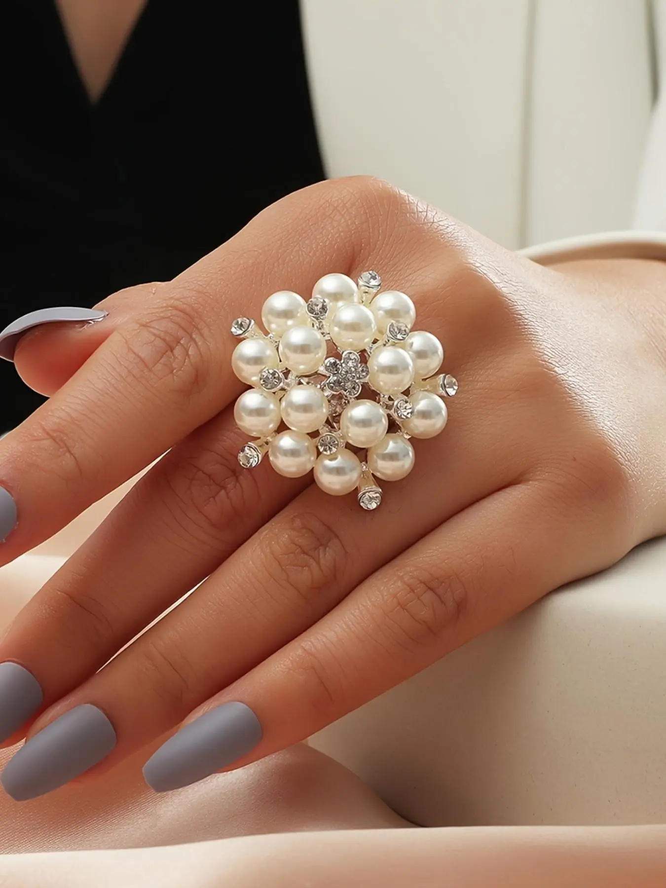 Faux Pearl & Rhinestone Decorated Ring, Elegant Adjustable Fashion Rings for Women & Girls, Pearl Embellished Fashion Jewelry for Party, Daily Decor, Trendy Jewelry for Birthday Gift, Statement Rings, Exquisite Trendy Ring, Beautiful Rings