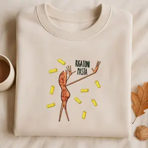 Marcus the Worm Faux Sweatshirt, Rigatoni Pasta Meme Shirt, Printed Funny Graphic Retro Streetwear, Trendy Unisex Pullover Gift