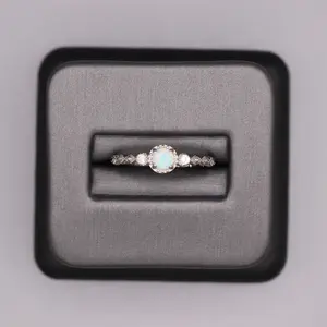 Sterling Silver Stone Ring - Round Opal with CZ