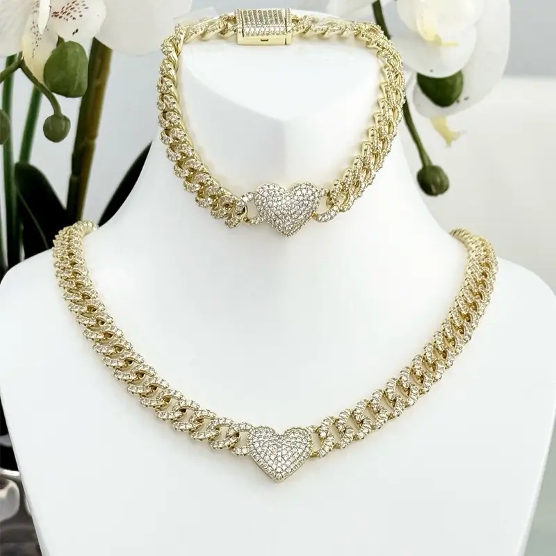 Necklace and bracelet set with heart design gold tone women jewelry set