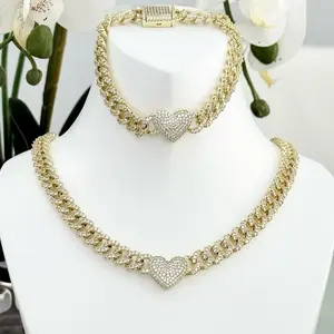 Necklace and bracelet set with heart design gold tone women jewelry set