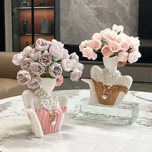 Artistic Collarbone Ceramic Vase Decorative Ornament Entrance Tabletop Living Room Craft Display Gift