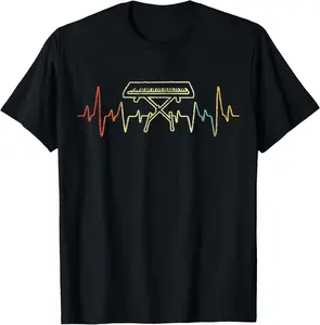 Cotton Graphic Tees Streetwear Funny Heartbeat Keyboard Piano Player Musician Retro T-Shirt