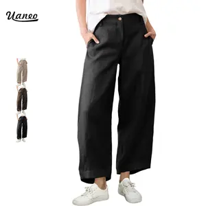 UANEO Womens Linen Pants Casual Capri Baggy Wide Leg Trousers Palazzo Pants Beach Vacation Outfits
