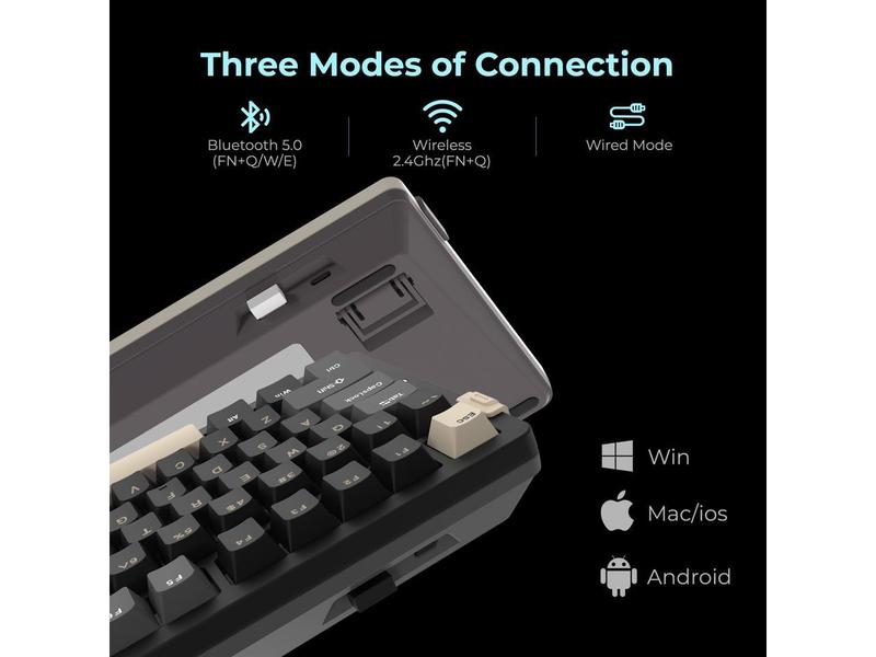 Rosewill NEON S75 Tri-Mode Wireless Gaming Keyboard - Gasket Mount for Superior Typing, 75% Layout with Knob, Hot-Swap, RGB, PBT Keycaps & Blue Switches