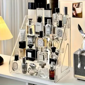 Cosmetics organizer storage, cosmetics storage rack, trapezoidal transparent desktop cosmetics storage box, bathroom vanity lipstick display rack, countertop perfume container, suitable for nail polish, skin care products, gift for family members