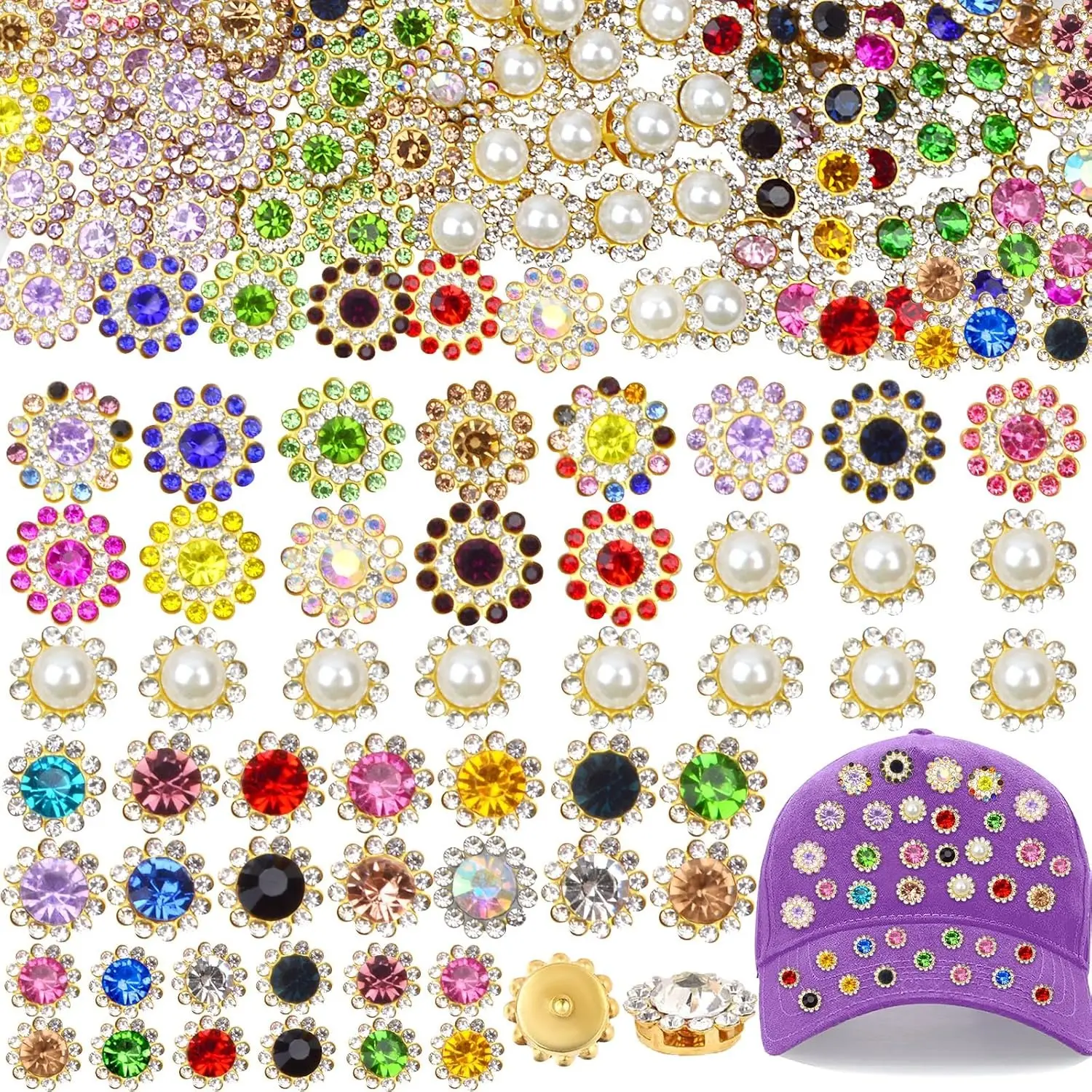 200 PCS Sew on Rhinestones,3 Sized Mixed Colors Flower Claw Bedazzled Big Gems Sew on Pearls Rhinestones for Clothes Crafts Hat Shoes Bags Sewing Accessories,Sewable & Stick on Jewels for Crafts