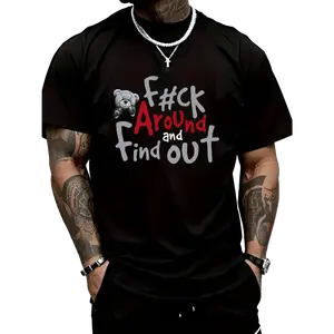 [100% Cotton] Men'S Casual 100% Cotton T-Shirt With Boxer Bear Graphic - "FK AROUND AND FIND OUT" Print, Black, Short Sleeve, Round Neck, Machine Washable, All-Season Comfort Golf Gift T-Shirt For Men And Women