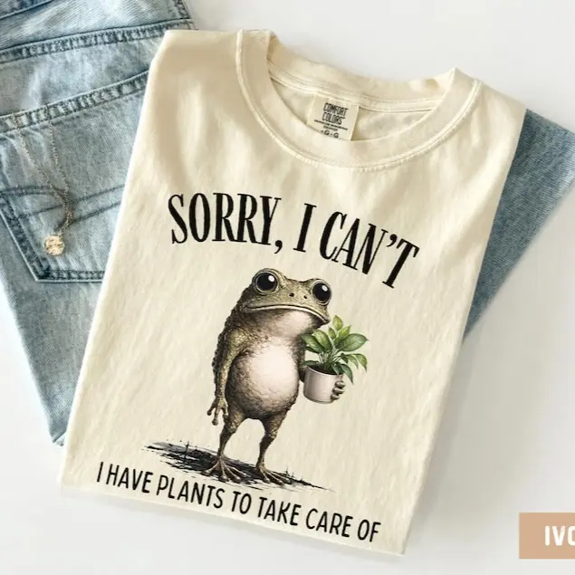 Comfort Colors Funny Gardening Shirt, Sorry I Can't I Have Plants Tee, Frog Gardener Graphic T-Shirt, Plant Lover Gift Shirt, Garden Humor Tee for Gardeners