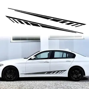 2PCS Black White Red Laser Side Striped Vinyl Car Sticker, Vehicle Exterior Decoration, Durable Suitable for Car Pickup Truck SUV Body Scratch Shielding Car Appearance Modification Decorative Sticker