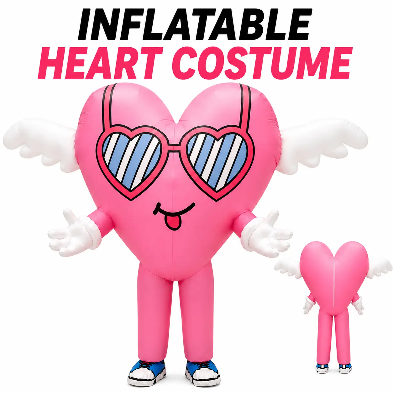 Inflatable Heart Costume for Adults, Funny Pink Heart Costume with Wings, Blow Up Valentine Costume for Parties, Festivals, Cosplay and Halloween