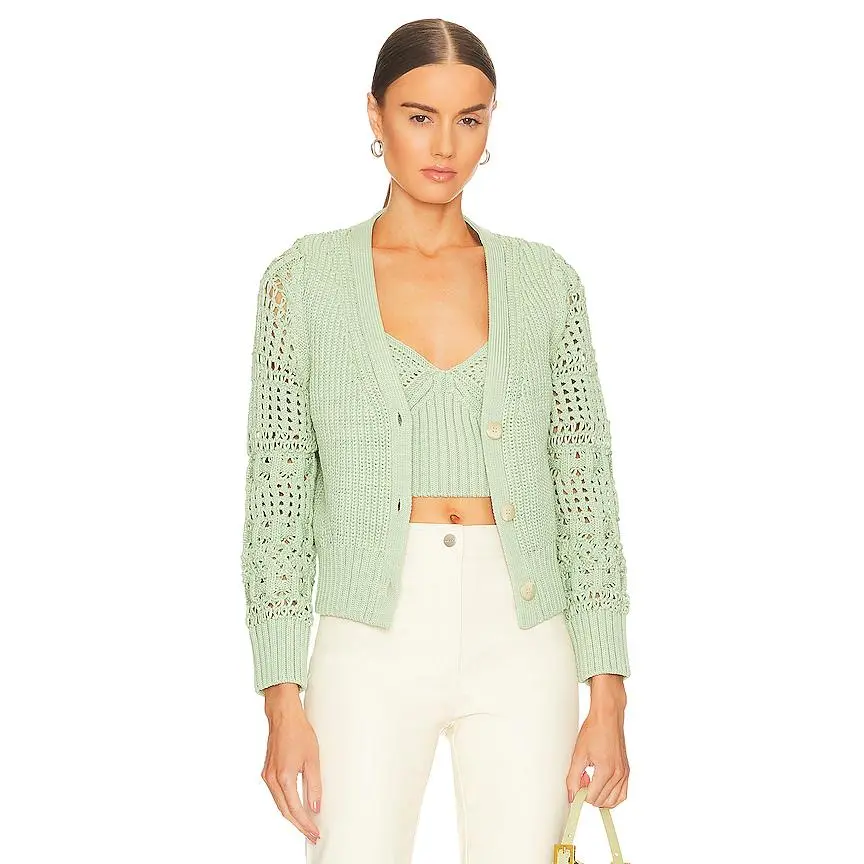 JONATHAN SIMKHAI Ambrose Crochet Cardigan in Sage