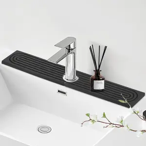 Faucet Mat for Kitchen Sink - 23.62" Diatomite  Stone Drying Mat for Kitchen Counter Tray Absorbent Mat Faucet Splash Guard for Kitchen Sink and Bathroom Counter (Deep Gray, 23.62"x3.94")