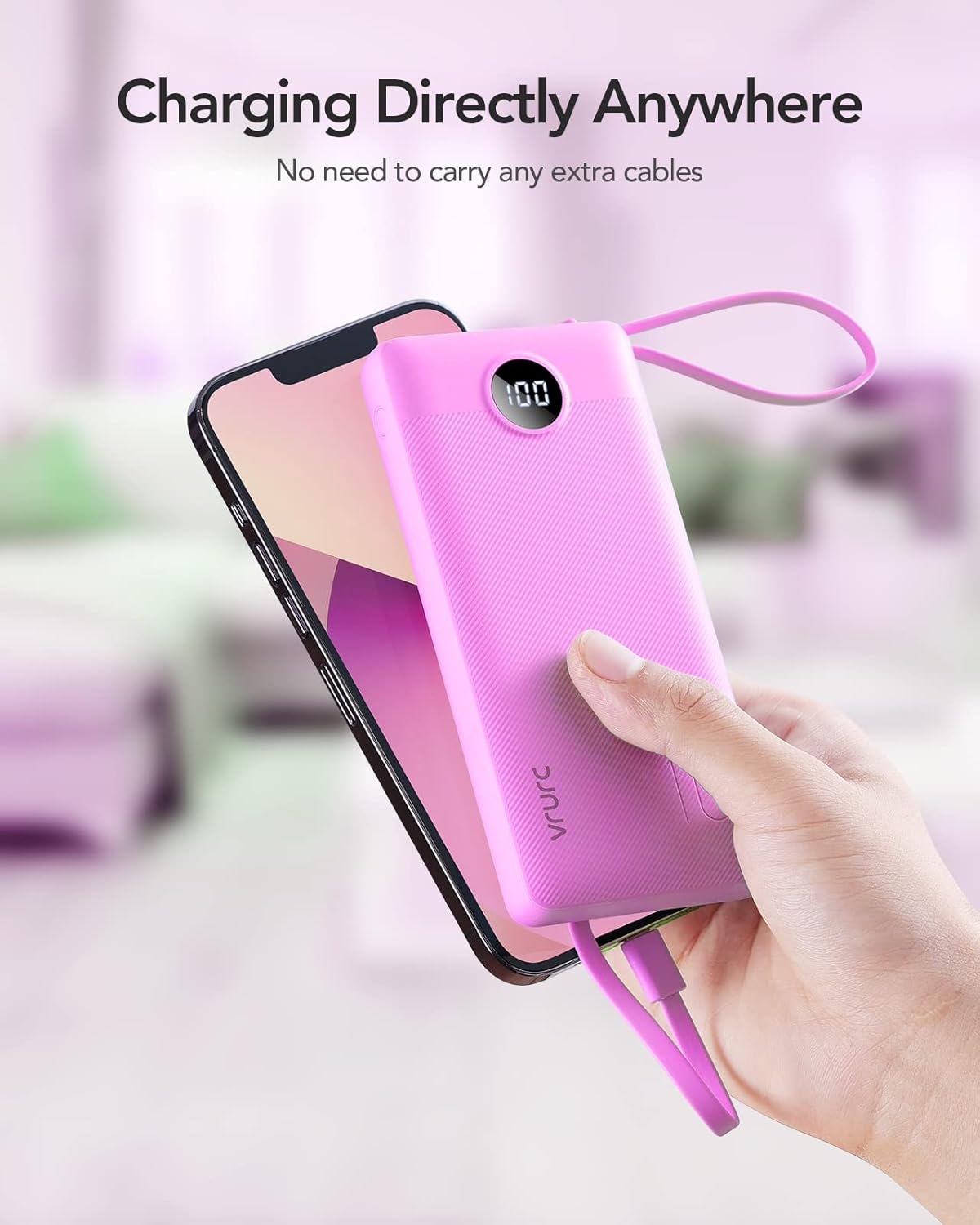 VRURC 10000mAh  Power Bank, Cute Slim Multi-Device Portable Charger with Built-in Cables for iPhone, Android - Purple,back to school,back to school haul