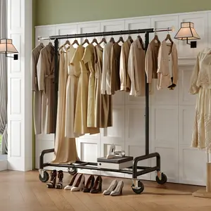 【Summervibes】Raybee Heavy Duty Clothes Rack 75" Extra Wide, 450 LBS Clothing Rack with 4 Hooks, Lockable Wheels, Metal Garment Rack for Bedroom, Laundry Room, Commercial