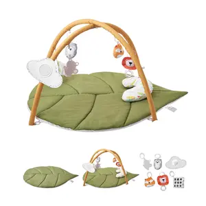 VEVOR Baby Play Gym Mat,  , Baby Activity Mat with 6 Sensory Toys, Oversize Leaf-Shaped Tummy Time Mat for 0-18 Months Newborn Infant, Baby Essential Gift for Motor Skills & Early Cognitive Development