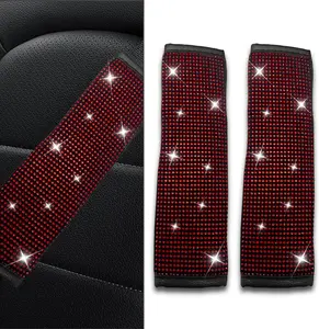 2 count Bling  Seat Belt Covers, Rhinestone  Seat Belt  Pads,    Seatbelt Cushion for Women,  Interior Accessories for   SUV (Red)