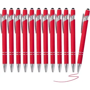 Red Gel Ink Pens, 12 count, Fine Point, Smooth Writing, with Stylus Tips, 0.7 Mm, Office Desk Accessories, Motivational