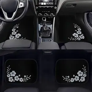 Car Non-slip Floor Mat: 4pcs, White Floral Pattern, Absorbent, Non-slip, Durable, Easy to Clean, Easy to Install – for Sedans, for SUVs, for Tesla Front and Rear Seat Floor MATS, Enhanced Car Interior Accessories, Unisex Holiday Gifts