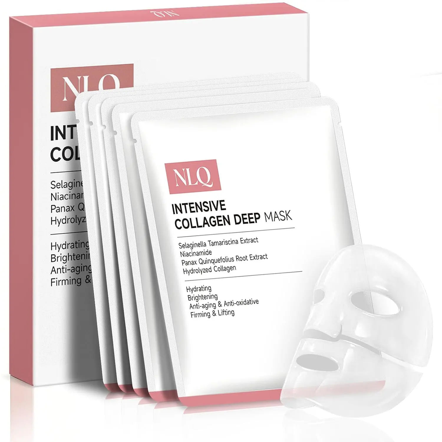 NLQ Intensive Collagen Overnight Face Mask for Plump and Glass Skin, Hydrating & Firming Skincare for Night Routine, Pore Refining | 5 Pack, 1.05oz, Overnight Face Masks, Plump Skin