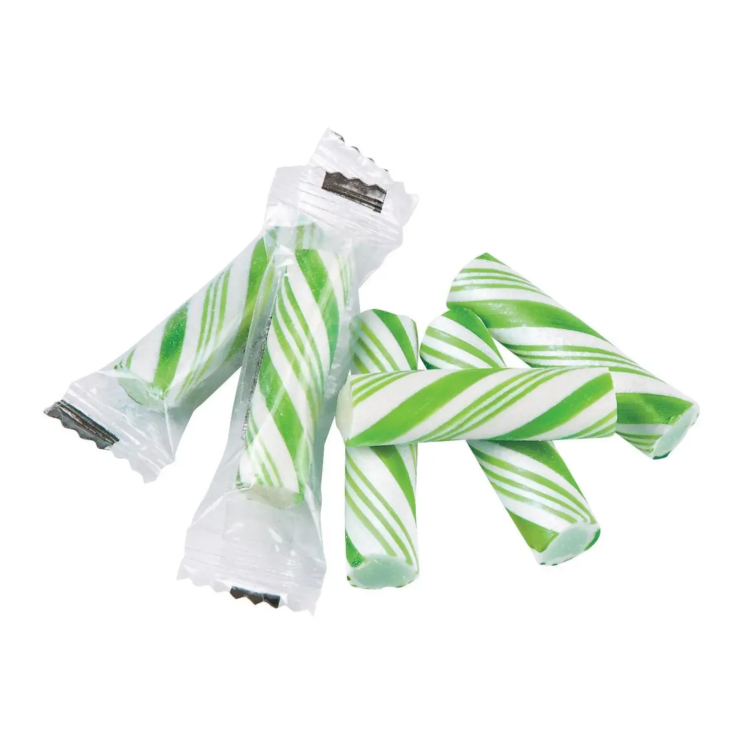 1 1/4" 1 lb. Mini Green & White Apple Hard Candy Sticks - 152 Pc. 1 1/4" 1 lb. Mini Green & White Apple Hard Candy Sticks - 152 Pc.