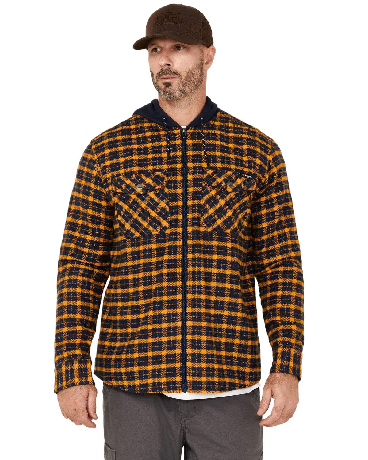 Hawx Men's Men'S Jacob Plaid Print Long Sleeve Hooded Flannel Shirt - Hxfa24w92-Nvy