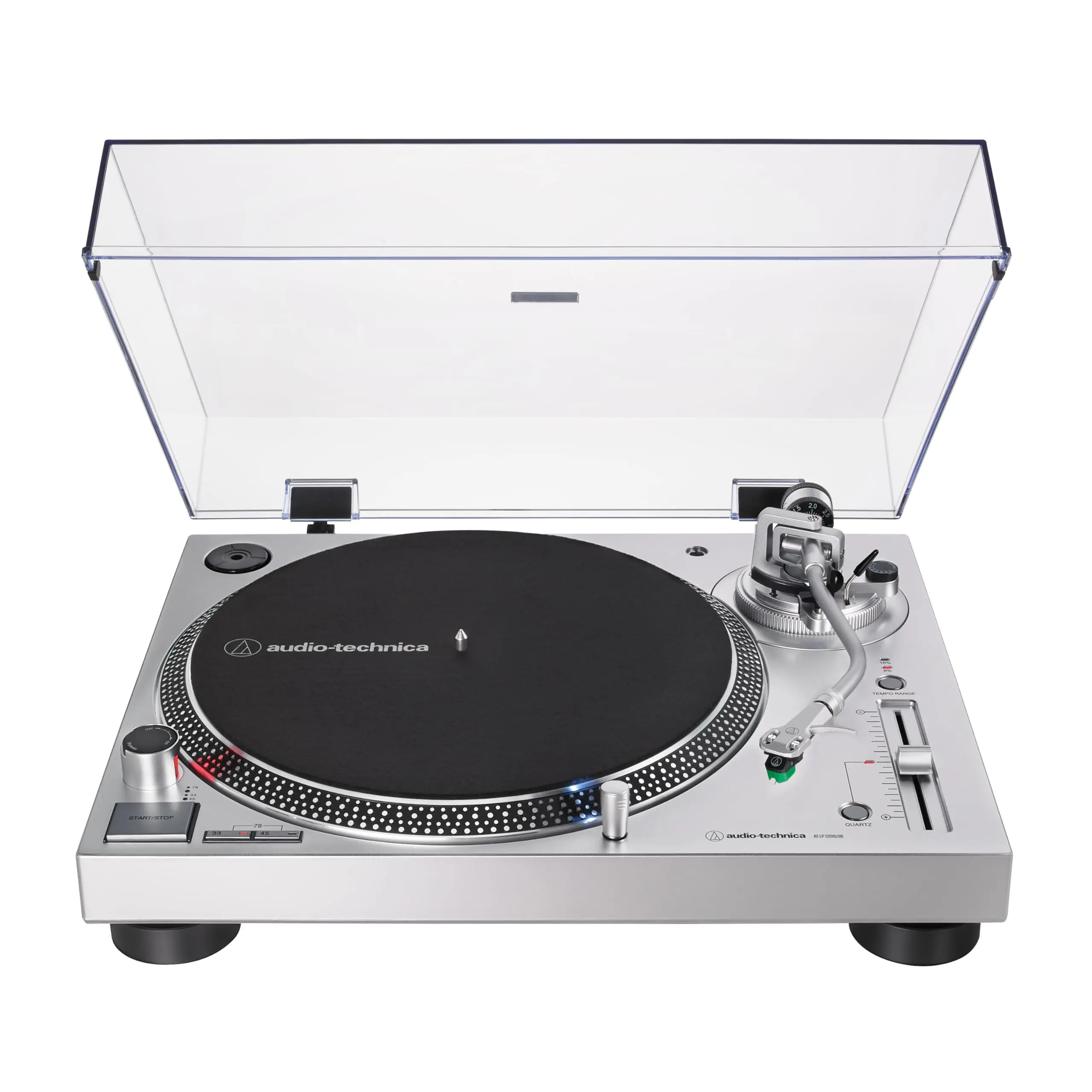 Audio-Technica AT-LP120XUSB-SV Direct-Drive Turntable (Analog & USB), Fully Manual, Hi-Fi, 3 Speed, Convert Vinyl to Digital, Anti-Skate and Variable Pitch Control, Silver, Collectibles, Adjustable Dynamic Anti-Skate Control