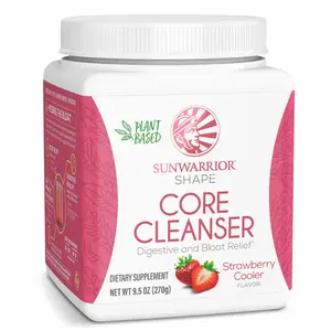 Sunwarrior Shape Core Cleanser Prebiotic Fiber Powder Probiotic Digestive Enzymes Sunfiber, Strawberry Cooler 30 Servings