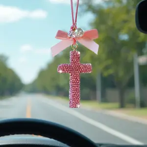 1pc Full Diamond Cross Car Ornament, Blingbling Rhinestones, Rearview Mirror Decoration, Car Interior Decor, Elegant Meaningful Gift for Christmas/baptism