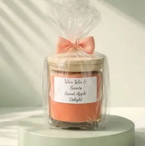 Wax Wix & Scents Sweet Apple Delight Scented Candle in Elegant Gift Packaging with Pink Bow for Home Aromatherapy