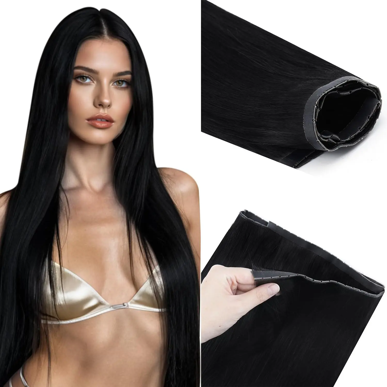 MORESOO Invisible Butterfly Weft Hair Extensions Remy Human Hair 16-24 Inch 80g-100g Double-Sided Comfort Breathable Genius Weft Body Wave Blonde OVO Hair + MORESOO  Invisible Holed Tape for Hair Extensions Glueless Pu Tape #DealsForYouDays