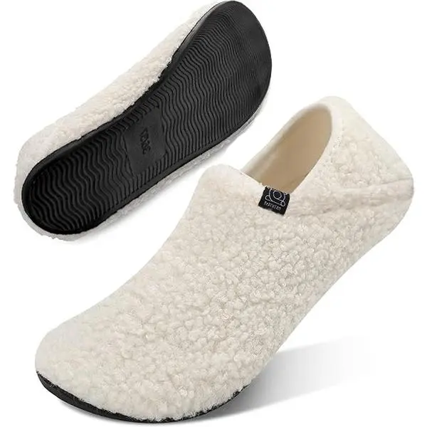 Plush House Slippers for Women & Men, Cozy Faux Fur Lined Barefoot  with Closed-Back Support, Lightweight for  & Outdoors Relaxation, Women's , Slip-On, All Seasons, Barefoot Look
