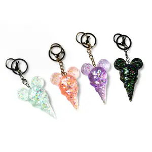 Handmade Sparkling Mouse Ear Ice Cream Keychain/Bag Charm – Glitter Resin Accessory for Bags, Backpacks & Keys