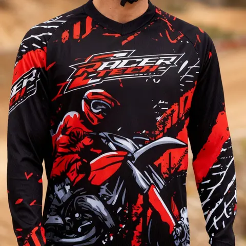 Motorcycle Off-Road Long Sleeve Shirt, Sporty Style Random Print Design, Moderate Fabric Thickness Athletic Top, All Season Wear, Athletic Apparel, Athletic Clothes