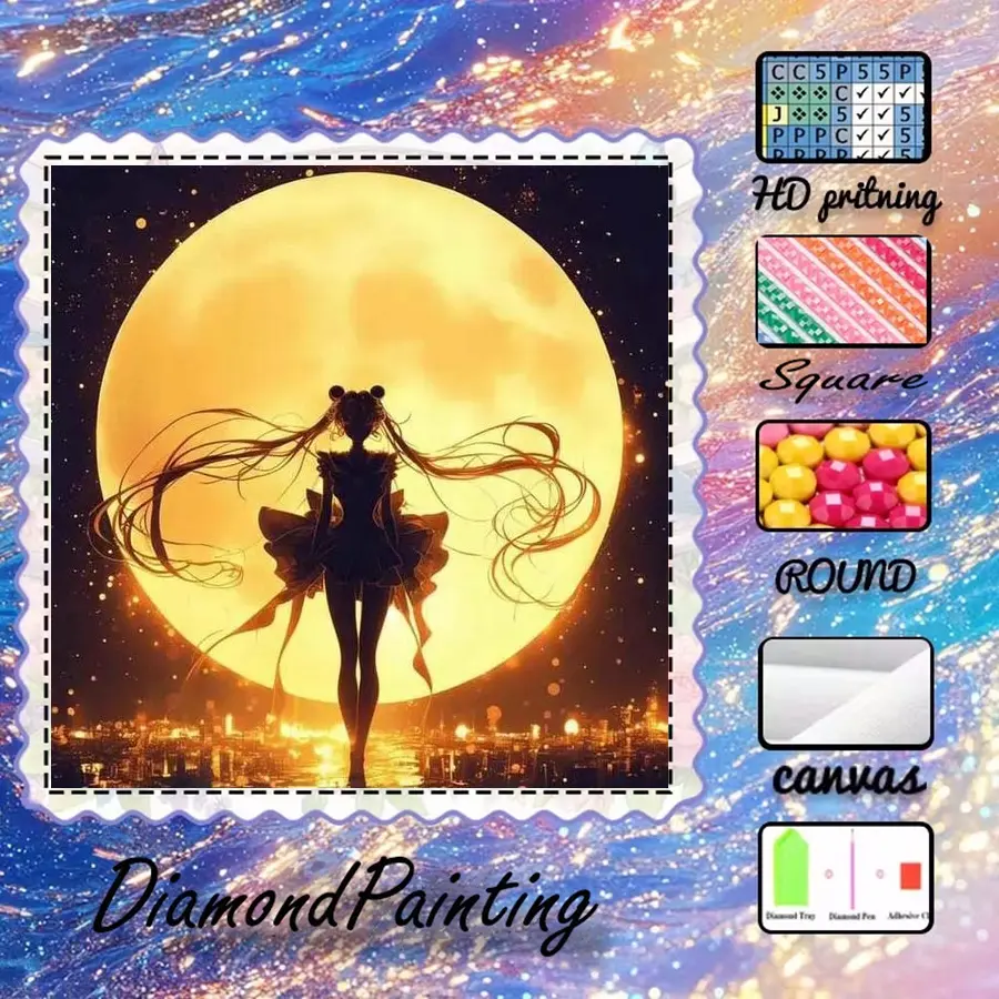 5D-DIY, high-grade velvet canvas, diamond art, Diamond Pattern Design, diamond painting, moonlit girl AB diamonds, fairy dust diamonds, crystal diamonds, perfect home decoration, handmade diamond art painting kit, special craft diamond art kit