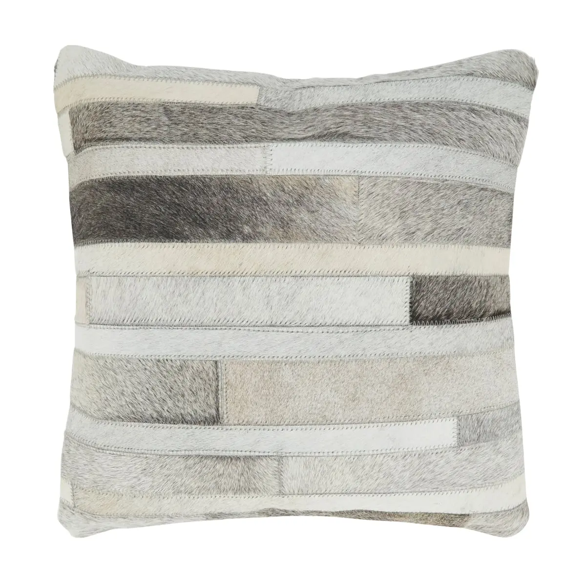 18 In Square Leather Hide Throw Pillow - Refined Luxury, Soft Filling, Gray, Hair-On Hide Accent, Neutral Tones