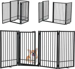 SMONTER Free Standing Dog Gate with Door Walk Through, Extra Wide Indoor Dog Fence, 31.5'' Height Foldable Metal Pet Puppy Gate for Stairs, Hallways, Doorway