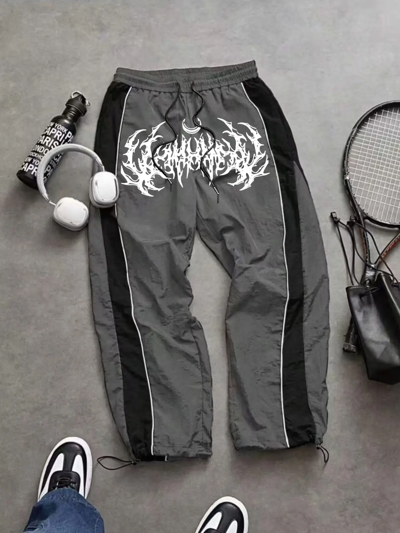 Men's Fashion Print Casual Comfy Sporty Outdoor Pants, Loose Fit Gym Shorts, Waist Drawstring, Elastic Cuff Design, Nylon Fabric, Lightweight Comfort, Outdoor Sports Pants, Daily Outdoor Wear, Athleisure Bottoms