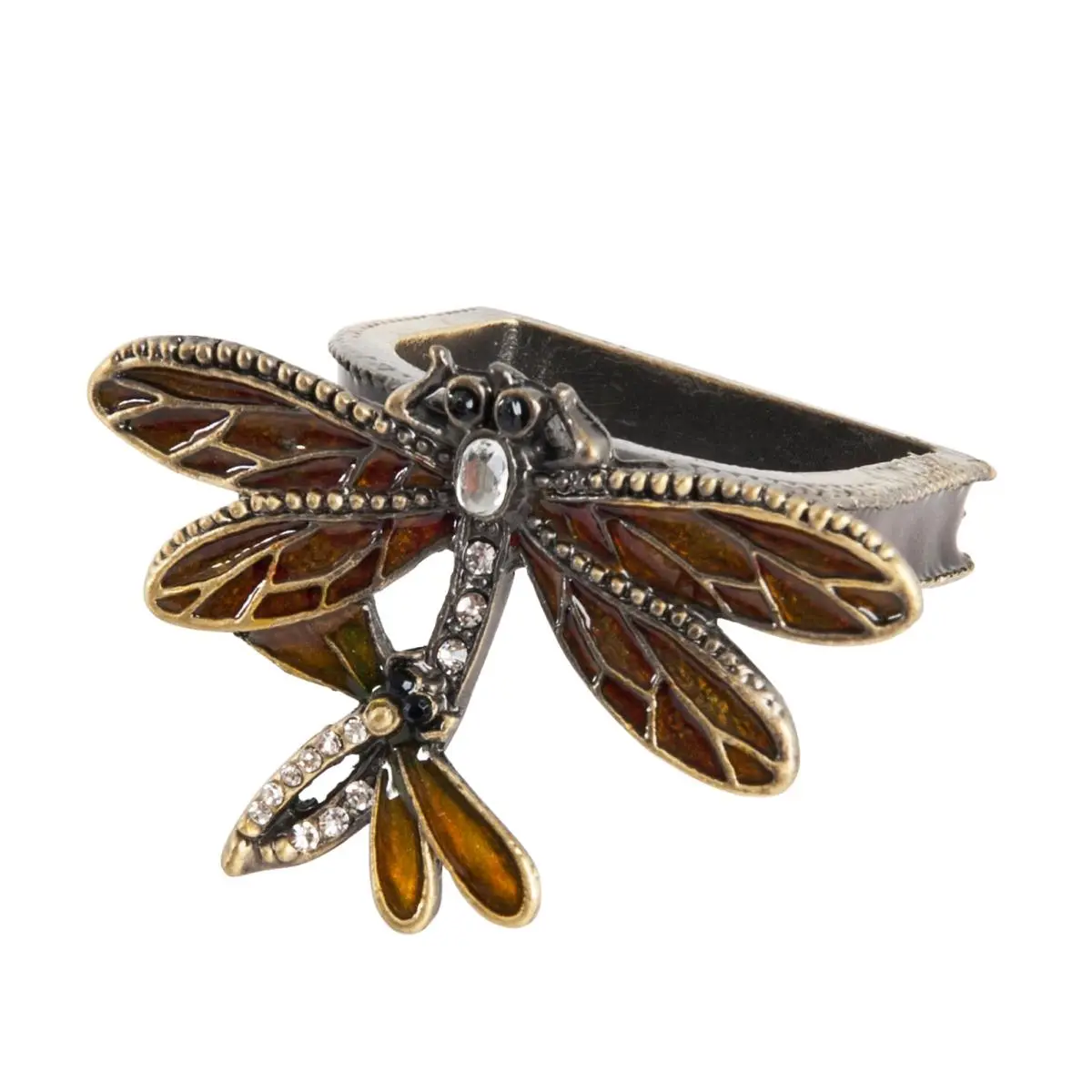 SARO NR536-BZ Jeweled Dragonfly Decorative Rings Napkins Set (4 Pieces), Bronze Tableware with Jeweled Design & Whimsical Look, Entertaining Essential for Table Setting, Set Of 4, Four Pieces